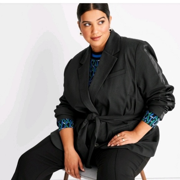 Future Collective Kahlana Barfield Brown x Target Black Tie Front Blazer Size 1x - Picture 3 of 4